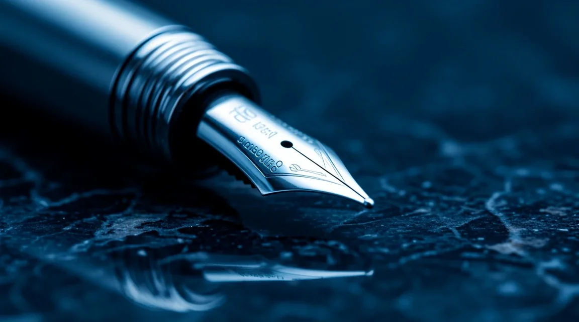 Fountain pen nib on dark stone surface